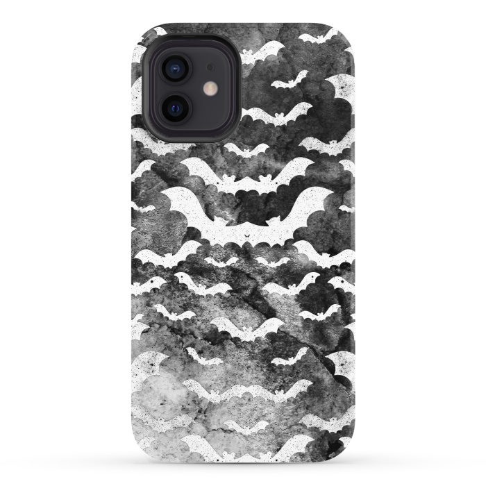 iPhone 12 StrongFit White star dust bats on monochrome marble sky by Oana 