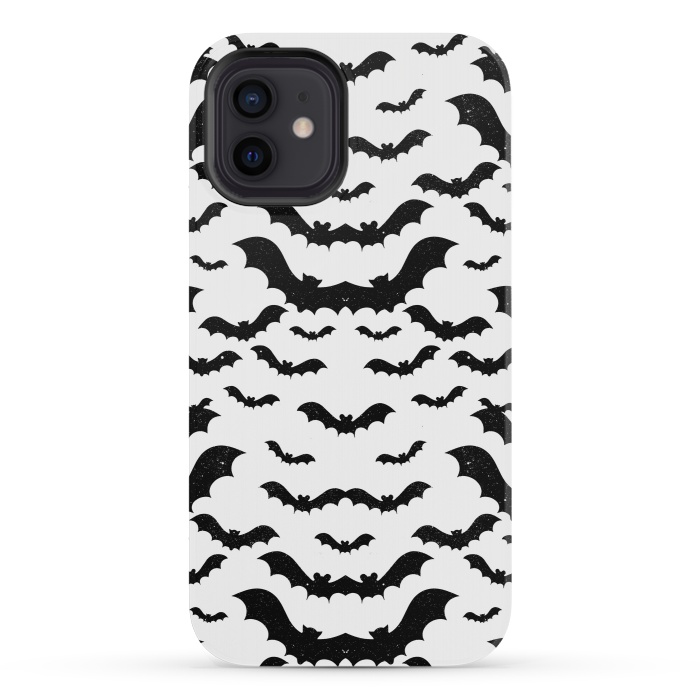 iPhone 12 mini StrongFit Black star dust flying bats Halloween pattern by Oana 