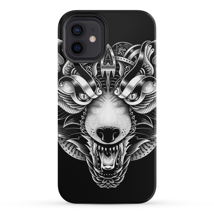 iPhone 12 mini StrongFit Angry Wolf Ornate by Afif Quilimo