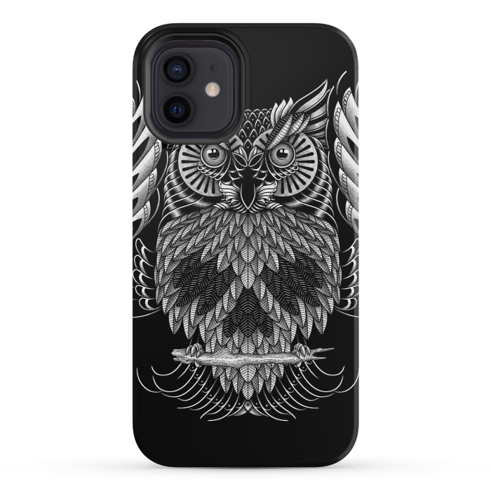iPhone 12 mini StrongFit Owl Skull Ornate (Dark) by Afif Quilimo
