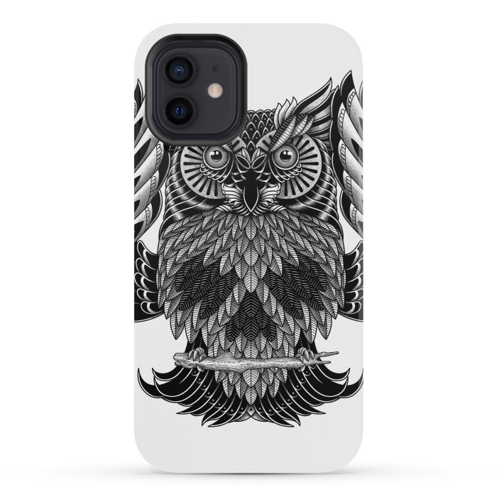 iPhone 12 mini StrongFit Owl Skull Ornate (White) by Afif Quilimo