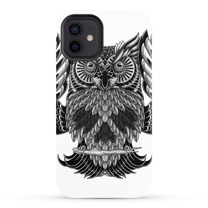 iPhone 12 StrongFit Owl Skull Ornate (White) by Afif Quilimo