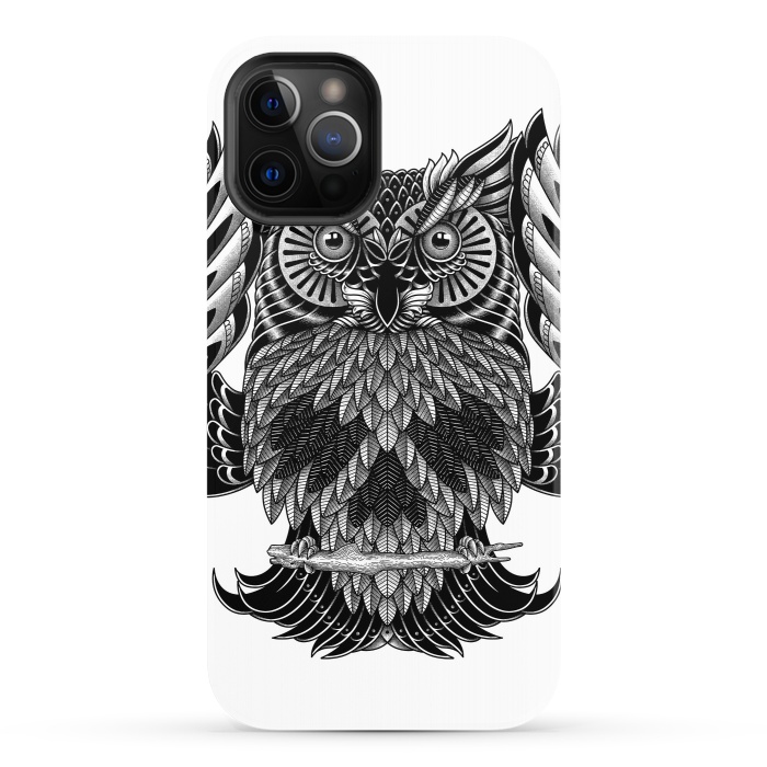iPhone 12 Pro StrongFit Owl Skull Ornate (White) by Afif Quilimo