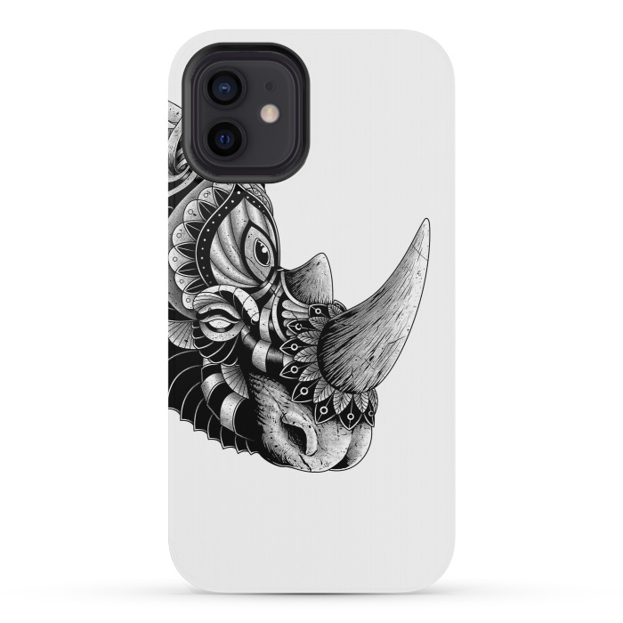 iPhone 12 mini StrongFit Rhino Ornate(White) by Afif Quilimo