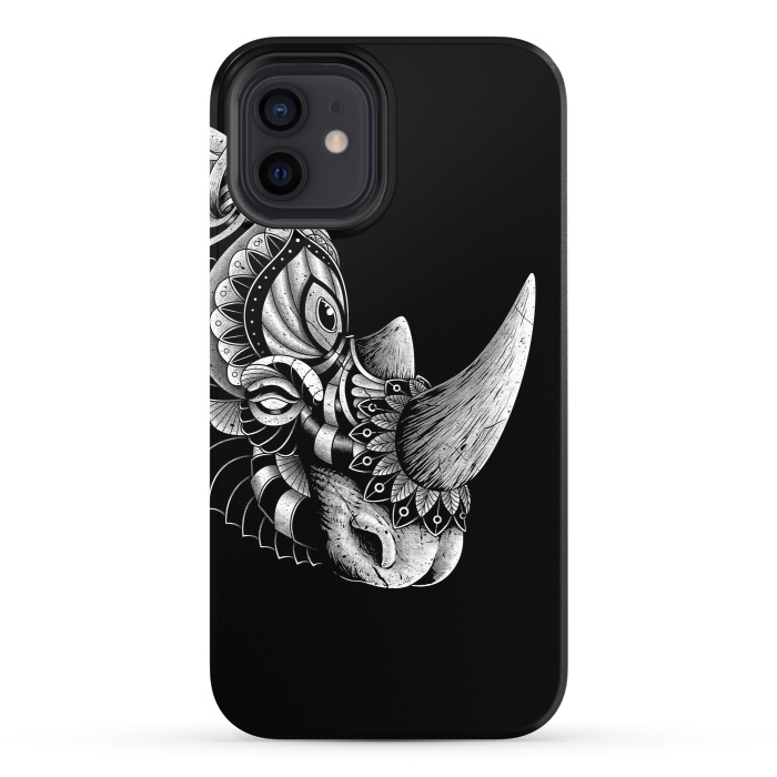 iPhone 12 StrongFit Rhino Ornate (Black) by Afif Quilimo