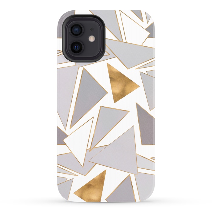iPhone 12 StrongFit Modern Minimalist Gold Strokes Gray Triangles by InovArts