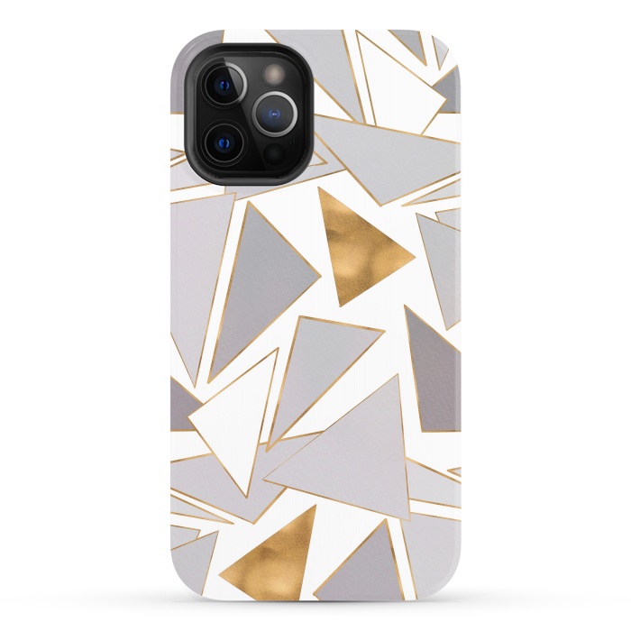 iPhone 12 Pro StrongFit Modern Minimalist Gold Strokes Gray Triangles by InovArts