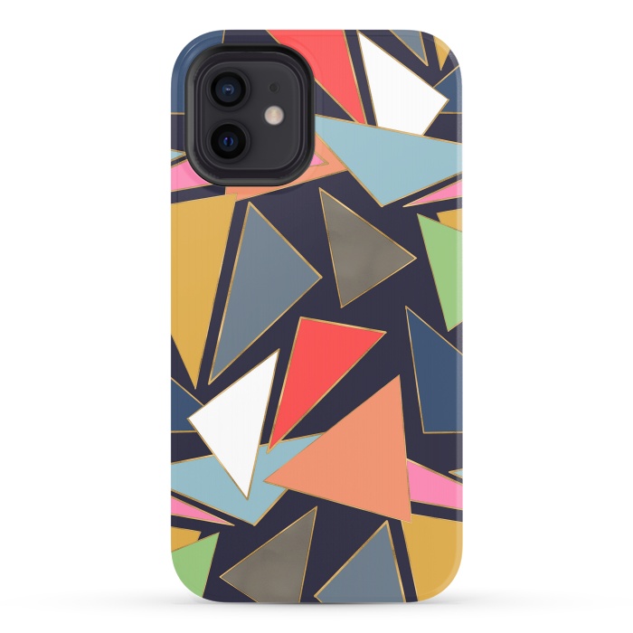 iPhone 12 StrongFit Modern Contemporary Gold Strokes Colorful Triangles by InovArts