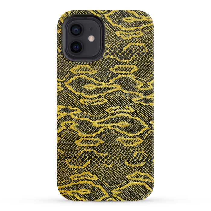 iPhone 12 mini StrongFit Black and Gold Snake Skin I by Art Design Works