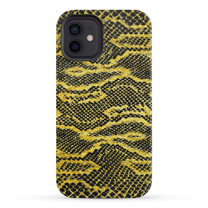 iPhone 12 mini StrongFit Black and Gold Snake Skin II by Art Design Works