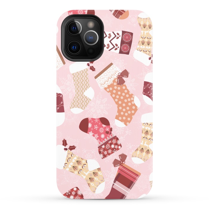 iPhone 12 Pro StrongFit Christmas Stockings in Pink and Orange by Paula Ohreen