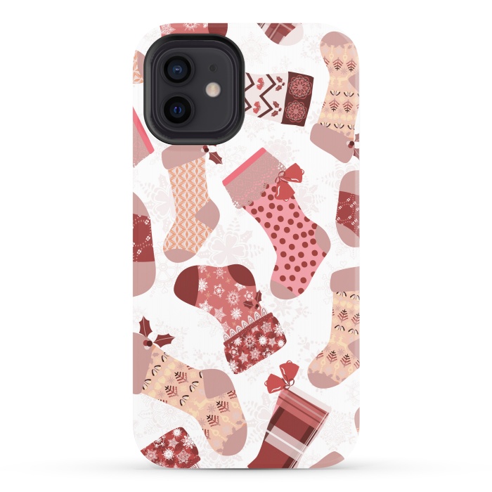 iPhone 12 StrongFit Christmas Stockings in Pink and Beige by Paula Ohreen