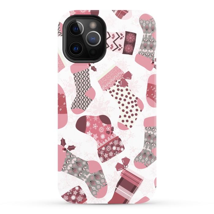 iPhone 12 Pro StrongFit Christmas Stockings in Pink and Gray by Paula Ohreen