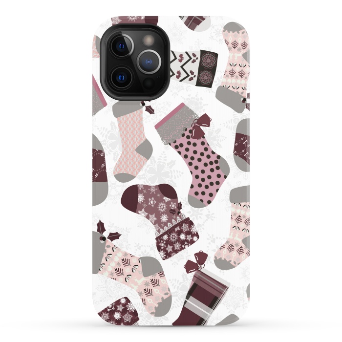 iPhone 12 Pro StrongFit Christmas Stockings in Purple and Gray by Paula Ohreen