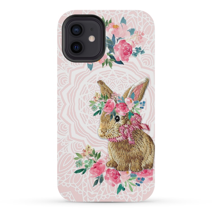 iPhone 12 mini StrongFit Flower Friends Bunny by Monika Strigel