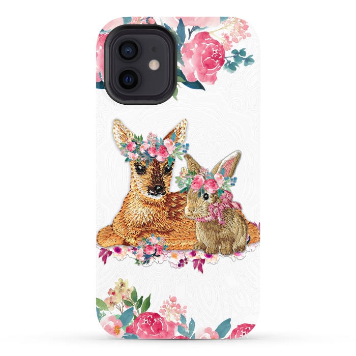iPhone 12 StrongFit Flower Friends Fawn Bunny Lace by Monika Strigel