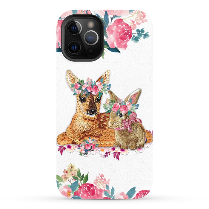 iPhone 12 Pro StrongFit Flower Friends Fawn Bunny Lace by Monika Strigel