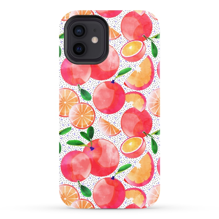 iPhone 12 StrongFit Citrus Tropical | Juicy Fruits Polka Dots | Food Orange Grapefruit Pink Watercolor Botanica by Uma Prabhakar Gokhale
