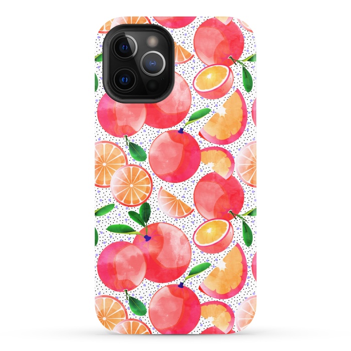iPhone 12 Pro StrongFit Citrus Tropical | Juicy Fruits Polka Dots | Food Orange Grapefruit Pink Watercolor Botanica by Uma Prabhakar Gokhale
