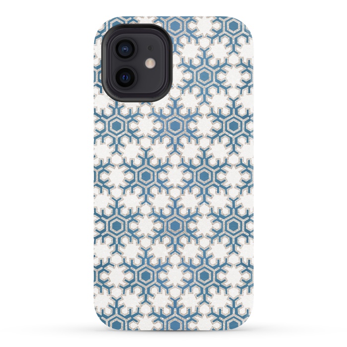 iPhone 12 StrongFit Blue silver snowflakes christmas pattern by Oana 