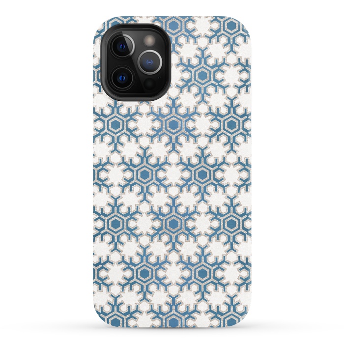 iPhone 12 Pro StrongFit Blue silver snowflakes christmas pattern by Oana 