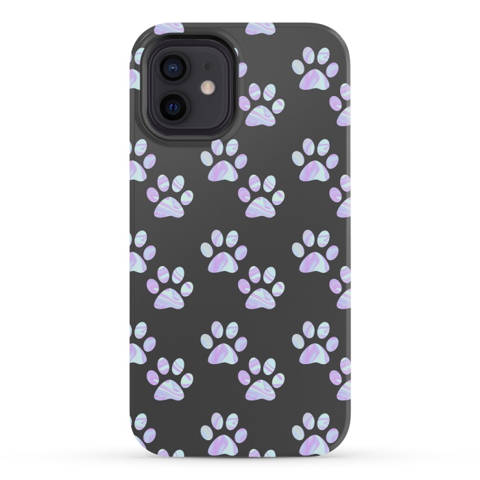 iPhone 12 mini StrongFit Pastel Paw Prints Pattern by Julie Erin Designs