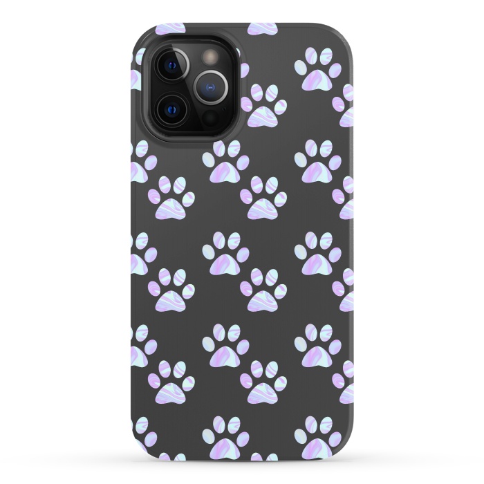 iPhone 12 Pro StrongFit Pastel Paw Prints Pattern by Julie Erin Designs