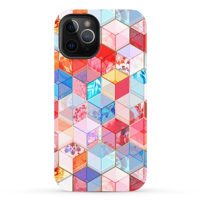 iPhone 12 Pro StrongFit Ruby and Topaz Kaleidoscope Cubes by Micklyn Le Feuvre