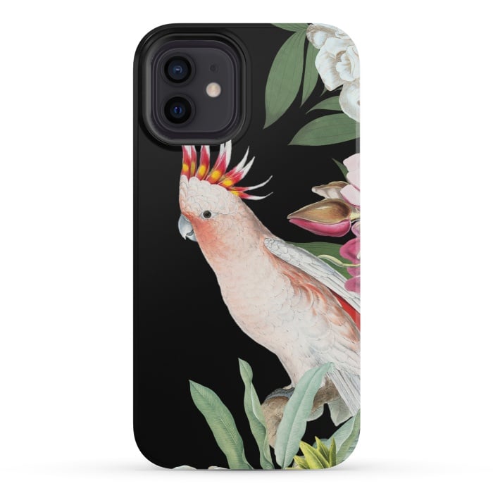 iPhone 12 mini StrongFit Vintage Pink Cockatoo with Tropical Flowers by  Utart