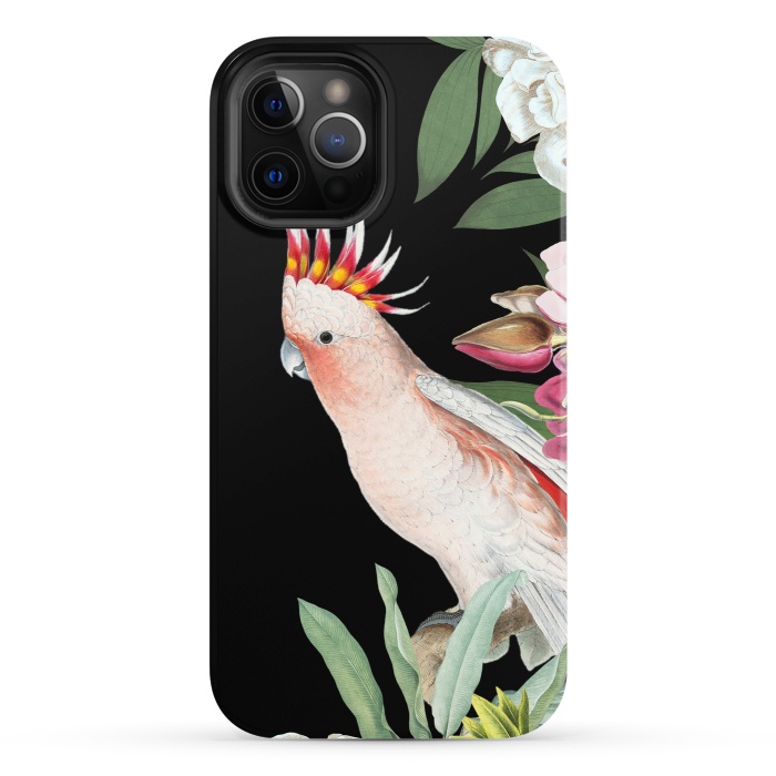 iPhone 12 Pro StrongFit Vintage Pink Cockatoo with Tropical Flowers by  Utart