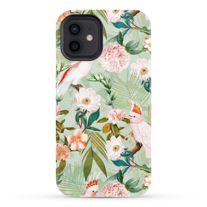 iPhone 12 StrongFit Vintage Cockatoos Flowers Jungle by  Utart