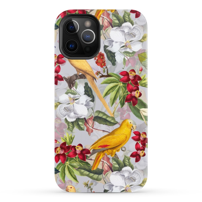 iPhone 12 Pro StrongFit Antique Yellow Parrots in Flower Jungle by  Utart
