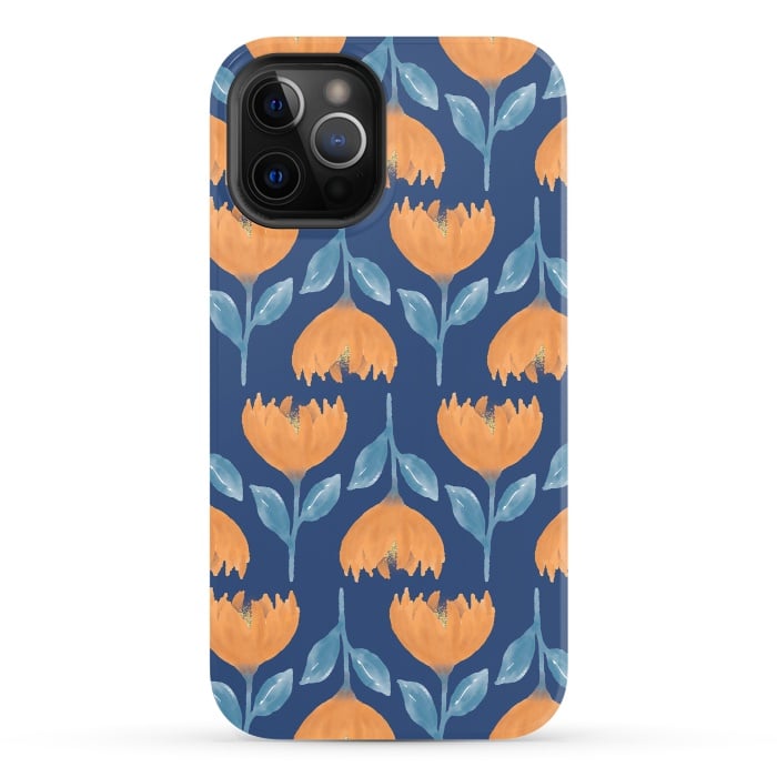 iPhone 12 Pro StrongFit Stylish Watercolor Galaxy Blue Flowers Pattern by InovArts