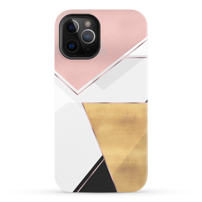iPhone 12 Pro StrongFit Stylish Gold and Rose Pink Geometric Abstract Design by InovArts