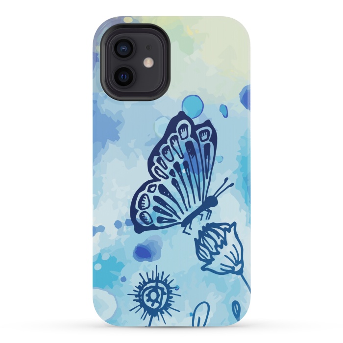 iPhone 12 mini StrongFit BLUE SHADED BUTTERFLY PATTERN by MALLIKA