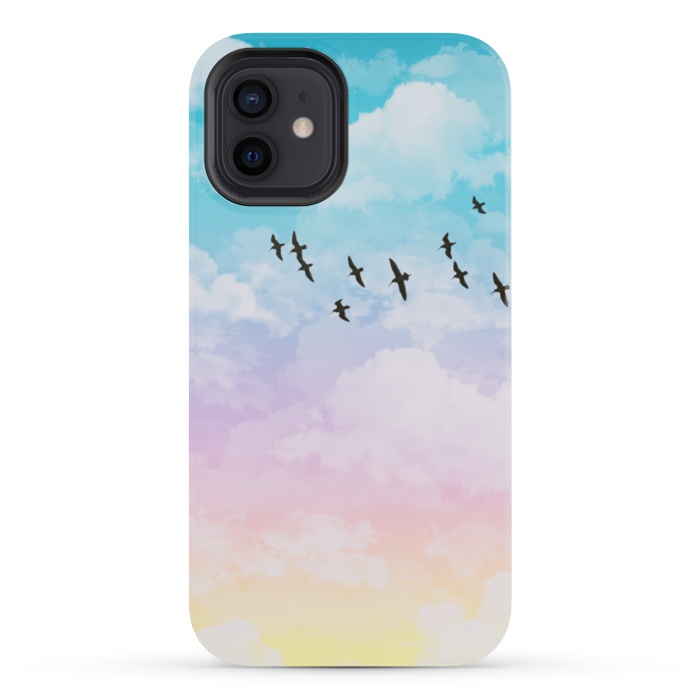 iPhone 12 mini StrongFit Pastel Clouds with Birds by Julie Erin Designs
