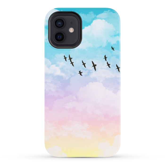 iPhone 12 StrongFit Pastel Clouds with Birds by Julie Erin Designs