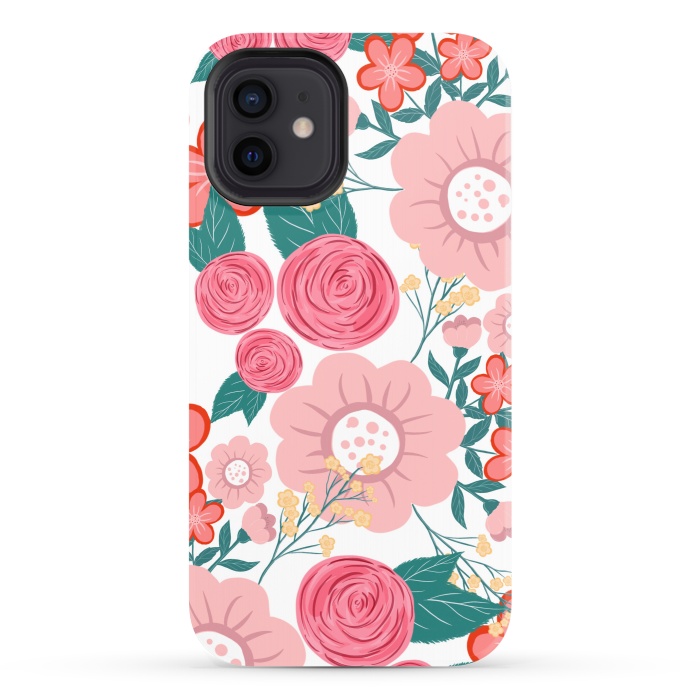 iPhone 12 StrongFit Cute girly pink Hand Drawn Flowers design by InovArts