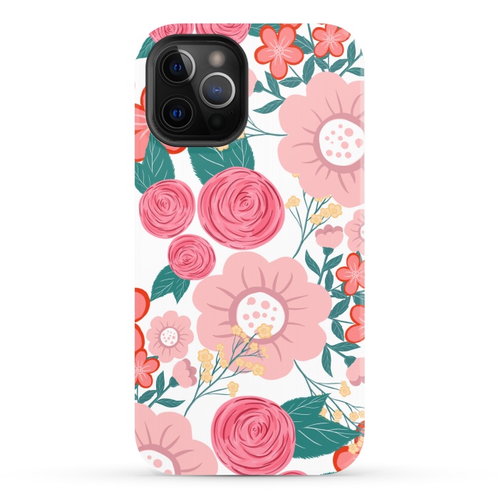 iPhone 12 Pro StrongFit Cute girly pink Hand Drawn Flowers design by InovArts