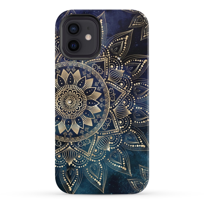 iPhone 12 StrongFit Elegant Gold Mandala Blue Galaxy Design by InovArts