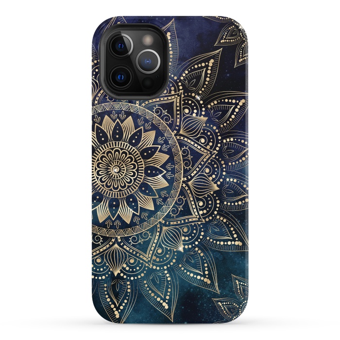 iPhone 12 Pro StrongFit Elegant Gold Mandala Blue Galaxy Design by InovArts
