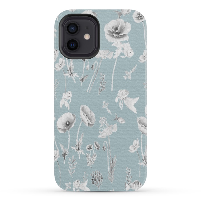 iPhone 12 mini StrongFit Fishes & Garden-Powder Blue by ''CVogiatzi.