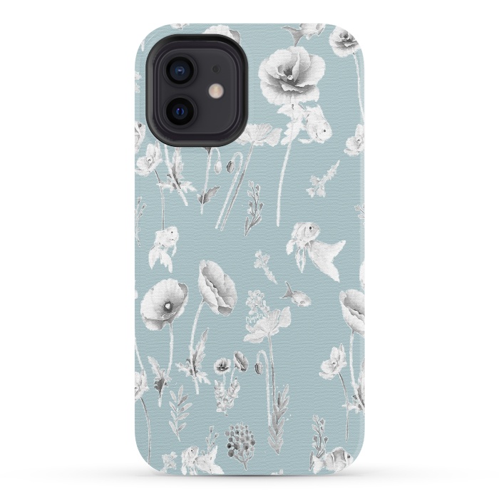iPhone 12 StrongFit Fishes & Garden-Powder Blue by ''CVogiatzi.