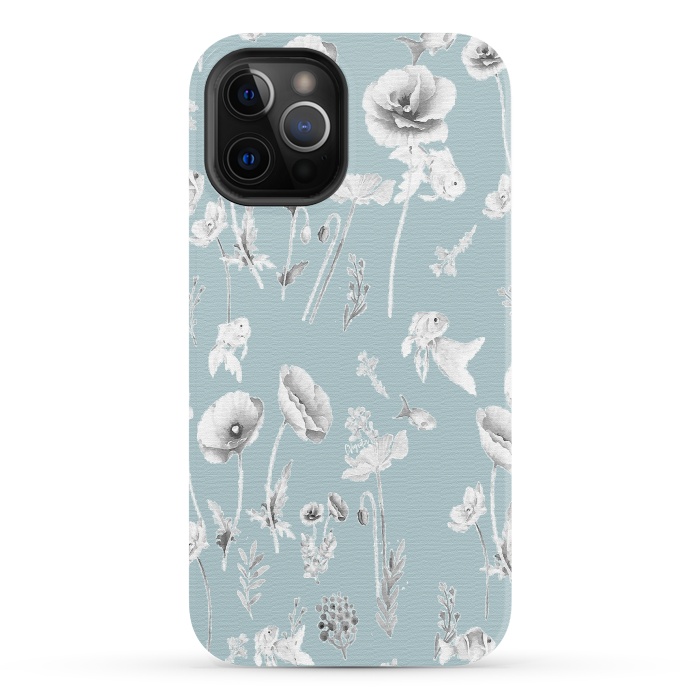 iPhone 12 Pro StrongFit Fishes & Garden-Powder Blue by ''CVogiatzi.