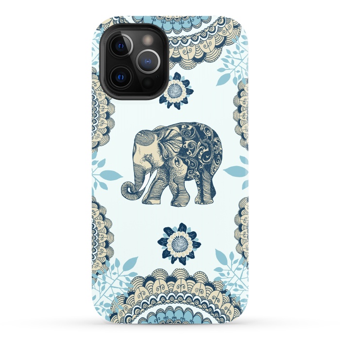iPhone 12 Pro StrongFit Blue Floral Elephant  by Rose Halsey