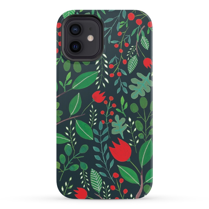 iPhone 12 mini StrongFit Christmas Floral Black by Hanny Agustine