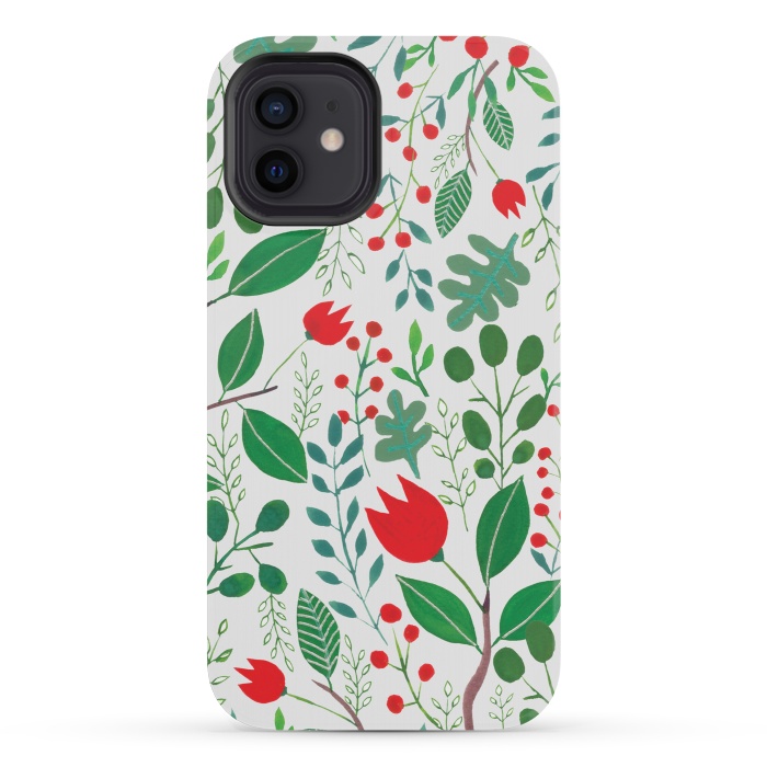 iPhone 12 mini StrongFit Christmas Floral White by Hanny Agustine