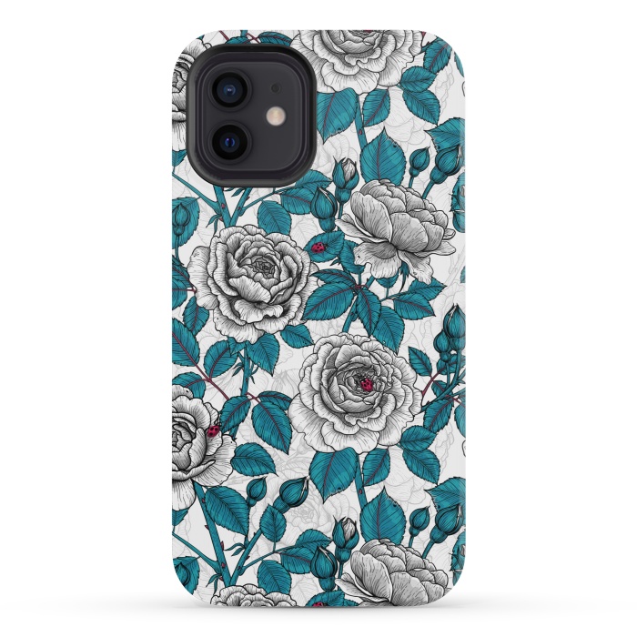 iPhone 12 mini StrongFit  White roses and ladybugs by Katerina Kirilova