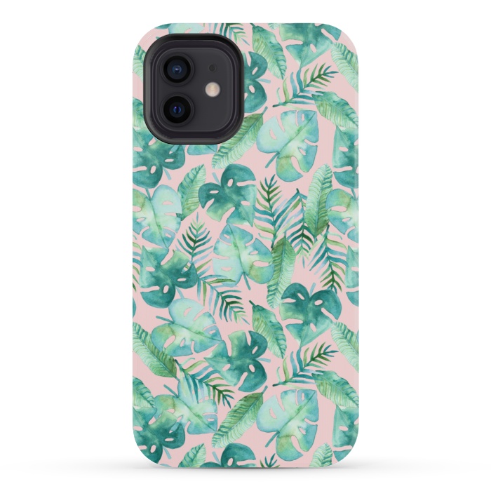 iPhone 12 mini StrongFit Cyan Tropical Jungle on Pink by Tangerine-Tane