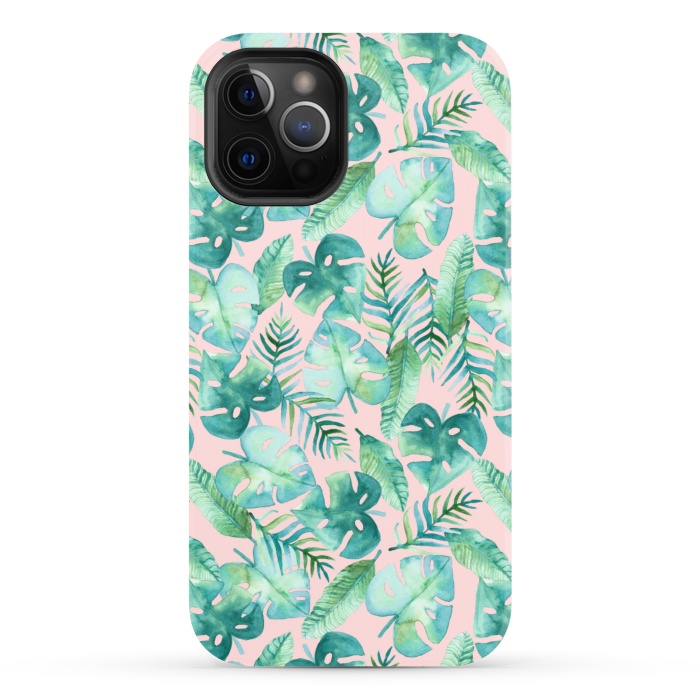 iPhone 12 Pro StrongFit Cyan Tropical Jungle on Pink by Tangerine-Tane